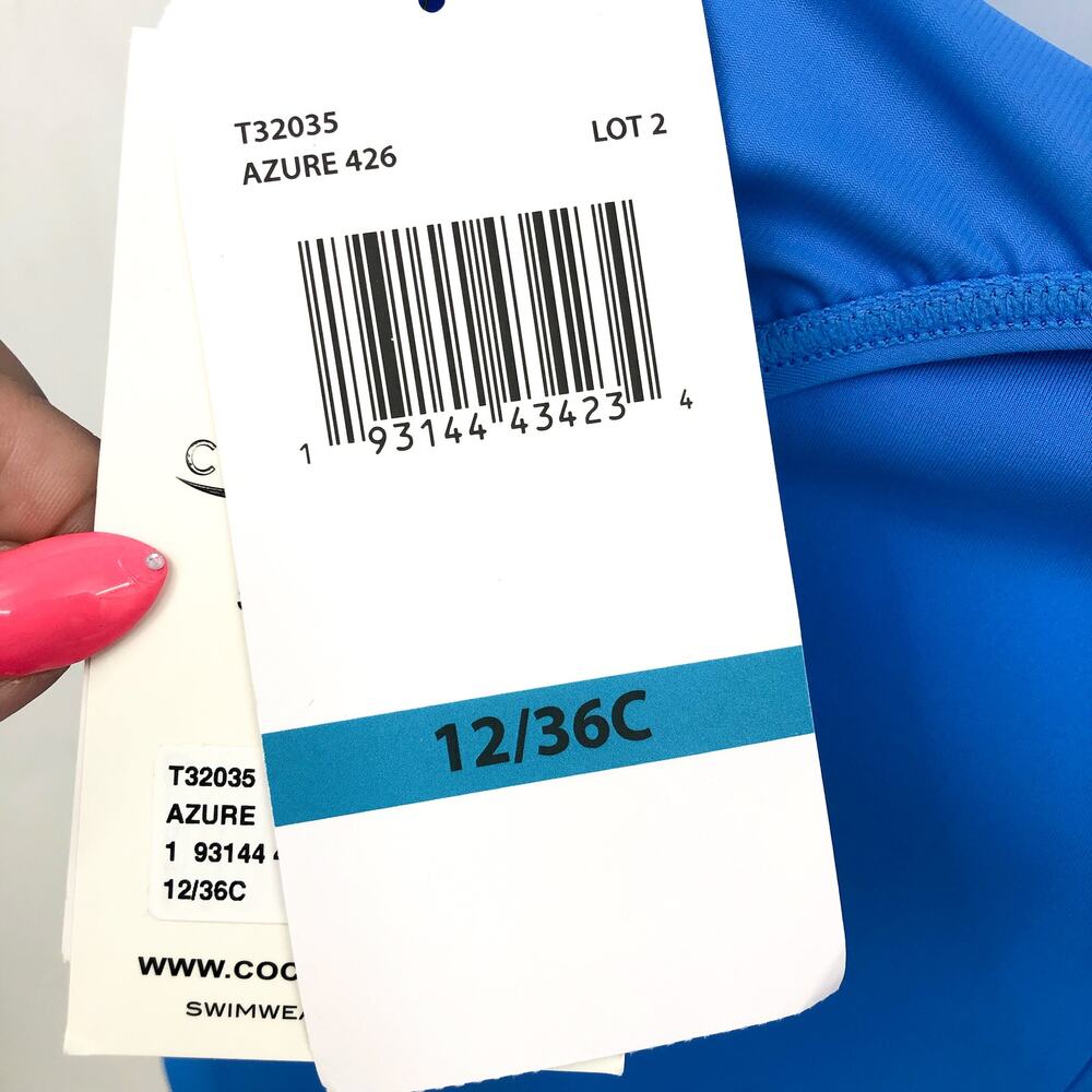 CONTOURS COCO REEF Solitaire V-Neck One Piece US 12 36C Azure Blue Underwire NWT - Picture 10 of 13